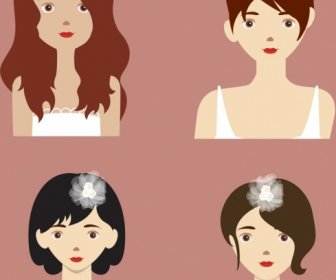 Wanita Koleksi Gaya Rambut Berwarna Kartun Desain