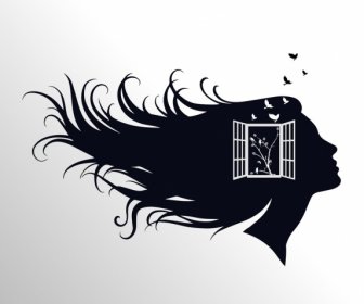 Woman Head Background Black Silhouette Window Decoration