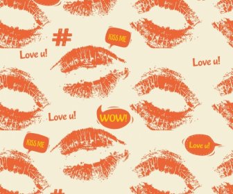 Bibir Wanita Latar Belakang Ikon Dicetak Merah Mengulangi Desain