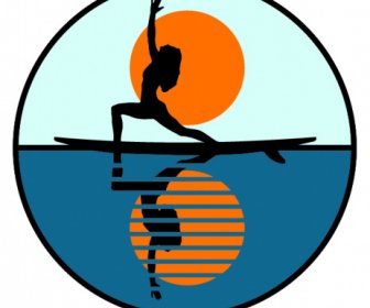 Donna Che Pratica Sup Yoga In Icona Tramonto