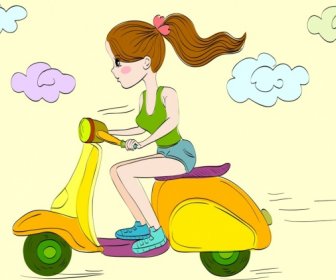 Mujer Caballo Scooter Dibujo Diseño De Dibujos Animados De Colores