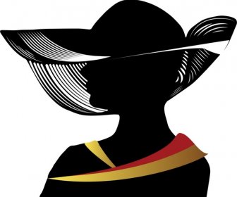 женщина носит шляпу векторные иллюстрации с силуэт стиль