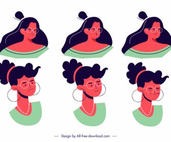 여성 아바타 아이콘 감정 스케치 클래식 디자인