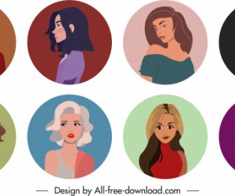 Women Avatar Templates Collection Young Ladies Sketch