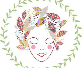 Diseño De Boceto De Retrato De Mujer Con Hojas Decorativas