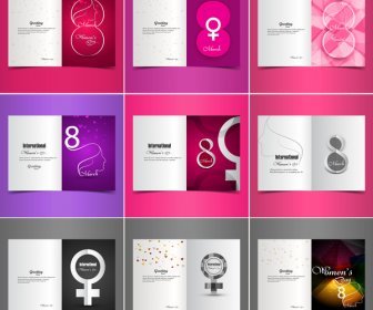 Womens Day Colorful Background Set Card Collection Presentation Background Vector