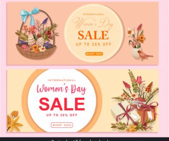Womens Day Sale Banner Templates Elegant Nature Elements Gifts Decor