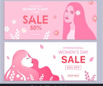 Template Spanduk Penjualan Hari Wanita Bunga Retro Elegan Dekorasi Wanita
