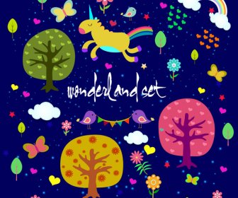 Wonderland Pattern Design With Colorful Cartoon Style