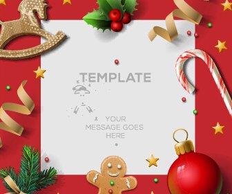 Wooden Baubles Merry Christmas Vector Cards