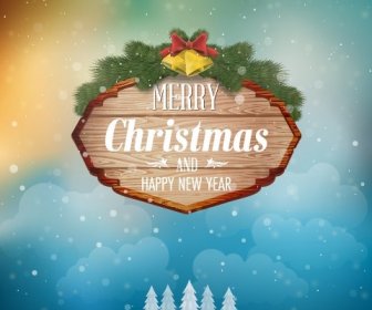 Wooden Christmas Label And Winter Background Vector