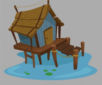 Wooden Cottage Icon Stilts Stype Sketch Classical Decor