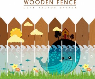 Wooden Fence Design Template Marine Life Decoration