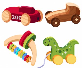 Wooden Toys Icons Modern Colorful 3d Sketch