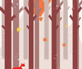 Bois, Dessin De Feuilles D’arbres Fox Icônes Cartoon Design