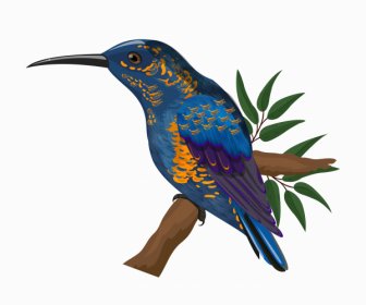 Pájaro Carpintero Icono Colorido Diseño Percha Del Bosquejo