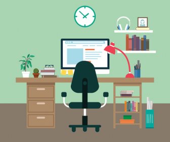 Working Place Vector Illustration With Colored Style