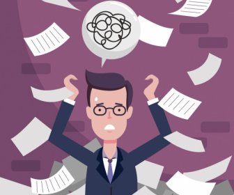 Workload Background Stressed Man Flying Paper Icons