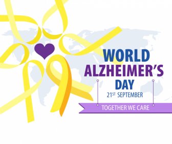 विश्व अल्जाइमर दिवस बैनर टेम्पलेट सुरुचिपूर्ण रिबन अंतर्राष्ट्रीय मानचित्र सजावट