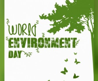 World Day Banner Green Design Tree Butterflies Icons