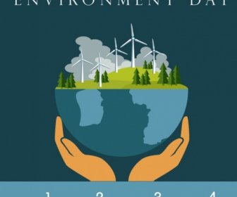Dunia Hari Infographic Banner Tangan Memegang Planet Ikon
