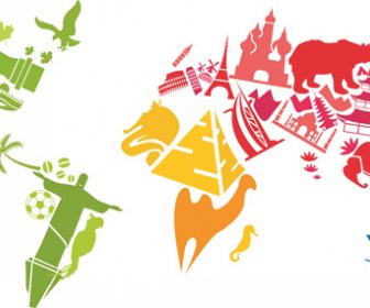 World Famous Buildings And Animal Colored Silhouettes