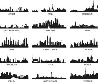 Kota-kota Terkenal Dunia Siluet Vector Set