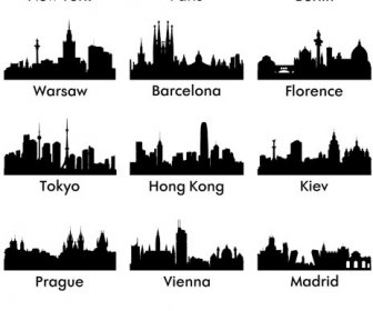 ชุดเวกเตอร์เงาของเมืองที่มีชื่อเสียงโลก