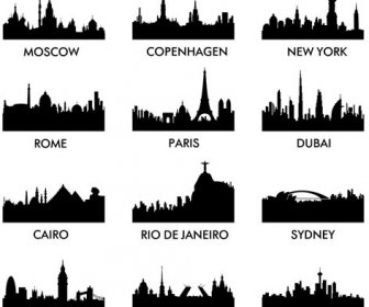 المدن العالمية الشهيرة الصور الظلية ناقلات مجموعة