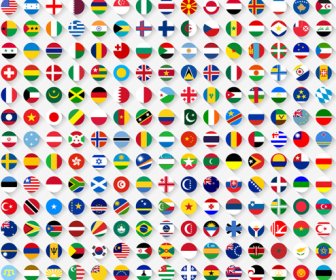 Флаги мира круглые значки вектора