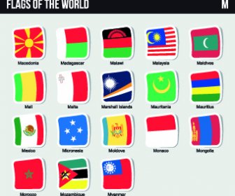 Dunia Flags Stiker Desain Vector Set