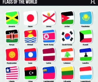 Всемирный флаги наклейки дизайн Векторный набор
