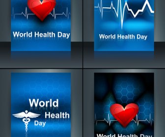 世界保健デー美しいプレゼンテーション パンフレット コレクション セット医療シンボル ベクトル デザイン テンプレートの概念