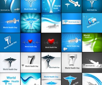 世界健康日コレクション セット医療シンボル デザインのカラフルなベクトルの背景プレゼンテーション ・ コンセプト