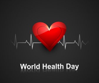 世界健康日概念、心打つ青のカラフルな医療のベクトルの背景