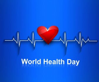 World Health Day Concept With Heart Beats Blue Colorful Medical Vector Background