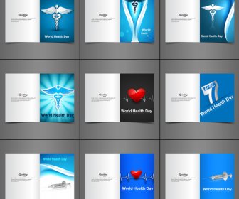 世界衛生日賀卡集展示概念與醫學符號向量插圖
