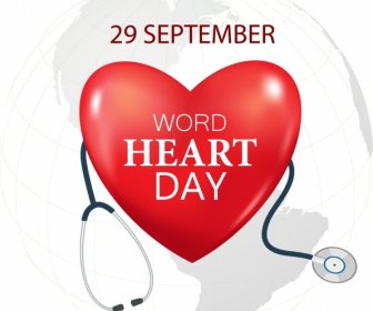 โลกหัวใจแบนเนอร์ไอคอนเครื่องมือแพทย์โลกขอบจาง
