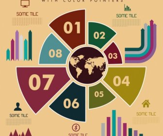 World Map Infographic Template Charts Icons Ornament