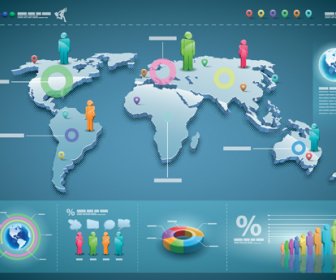 World Map With Business Infographic Vector