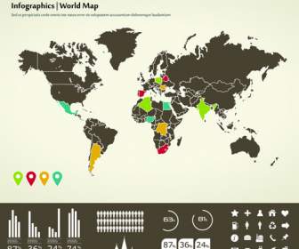World Map With Infographic Vector