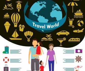 Weltreise-Designelemente, Familientouristen Und Symbole