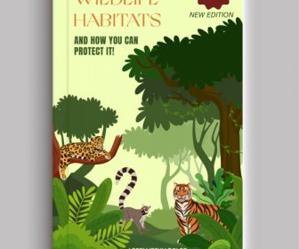 Dunia Satwa Liar Buku Cover Template Hewan Spesies Kartun Sketsa Hutan