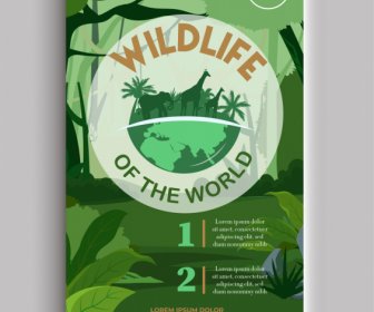 World Wildlife Book Cover Template Jungle Scene Species Silhouette Decor