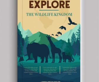 world wildlife book cover template mountain scene species silhouette decor
