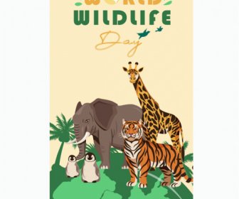 Mundo Vida Selvagem Dia Banner Modelo Animais Espécies Decoração Dos Desenhos Animados