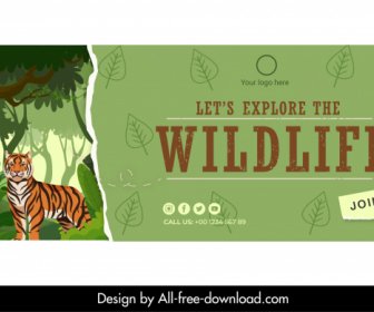 World Wildlife Day Facebook Cover Template Cartoon Design Dschungel Szene Outline