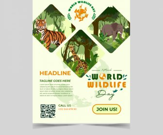 World Wildlife Day Flyer Vorlage Tiere Arten Geometrische Isolation Dekor