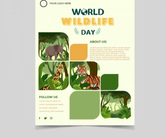 World Wildlife Day Flyer Vorlage Elegantes Cartoon Arten Dekor