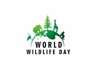 world wildlife day logo template elegant silhouette animals species earth sketch